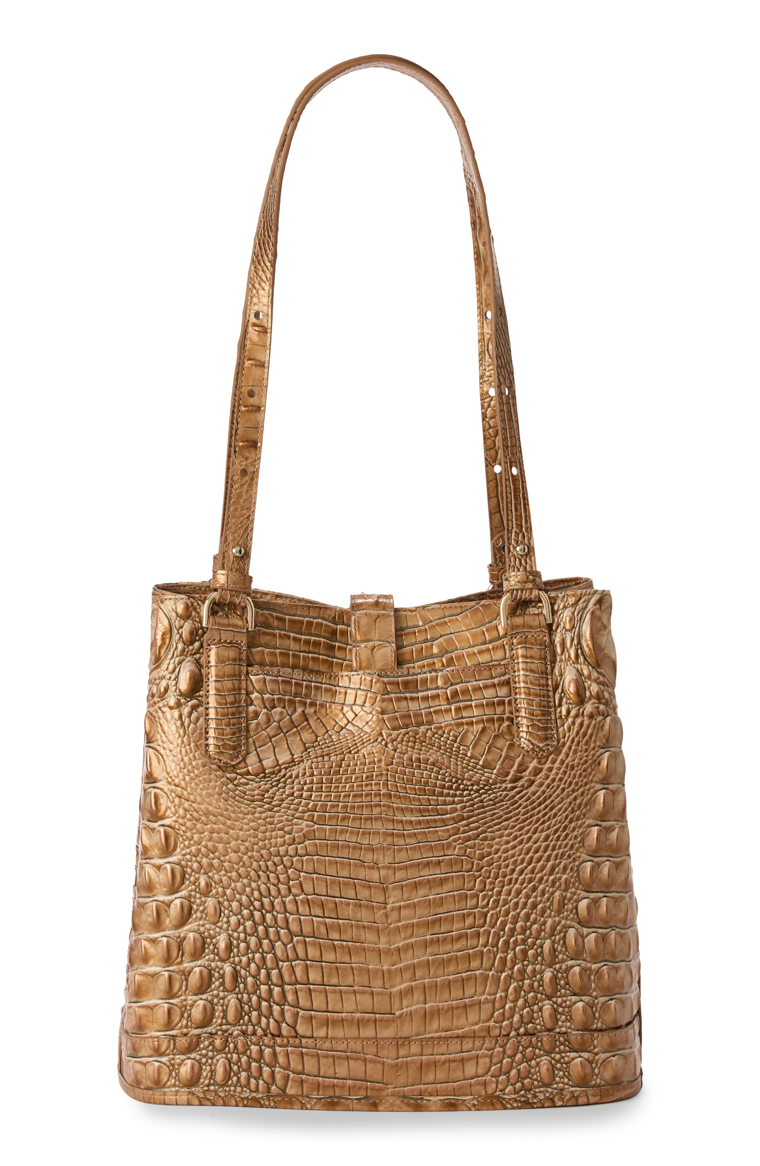 Brahmin Fiora Croc Embossed Leather Bucket Bag, Alternate, color, Driftwood