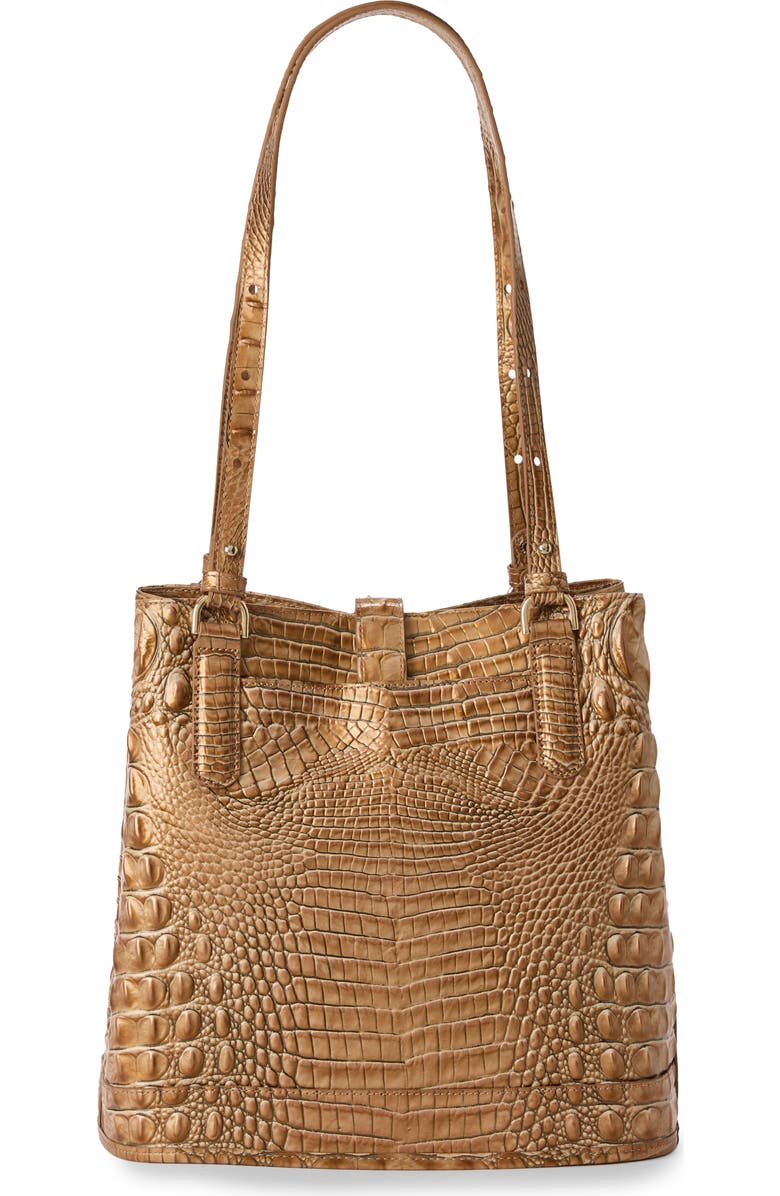 Brahmin Fiora Croc Embossed Leather Bucket Bag, Alternate, color, Driftwood