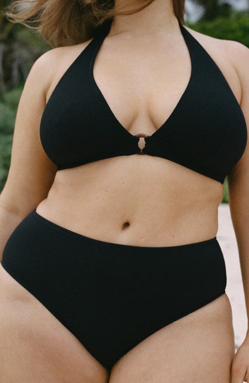 Mango Decorative Ring Textured Bikini Top Black