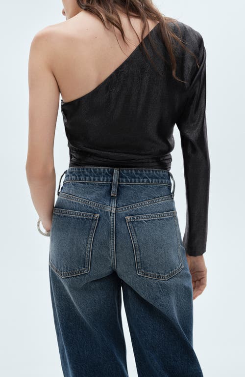 Mango Sequin One-shoulder Top In Black