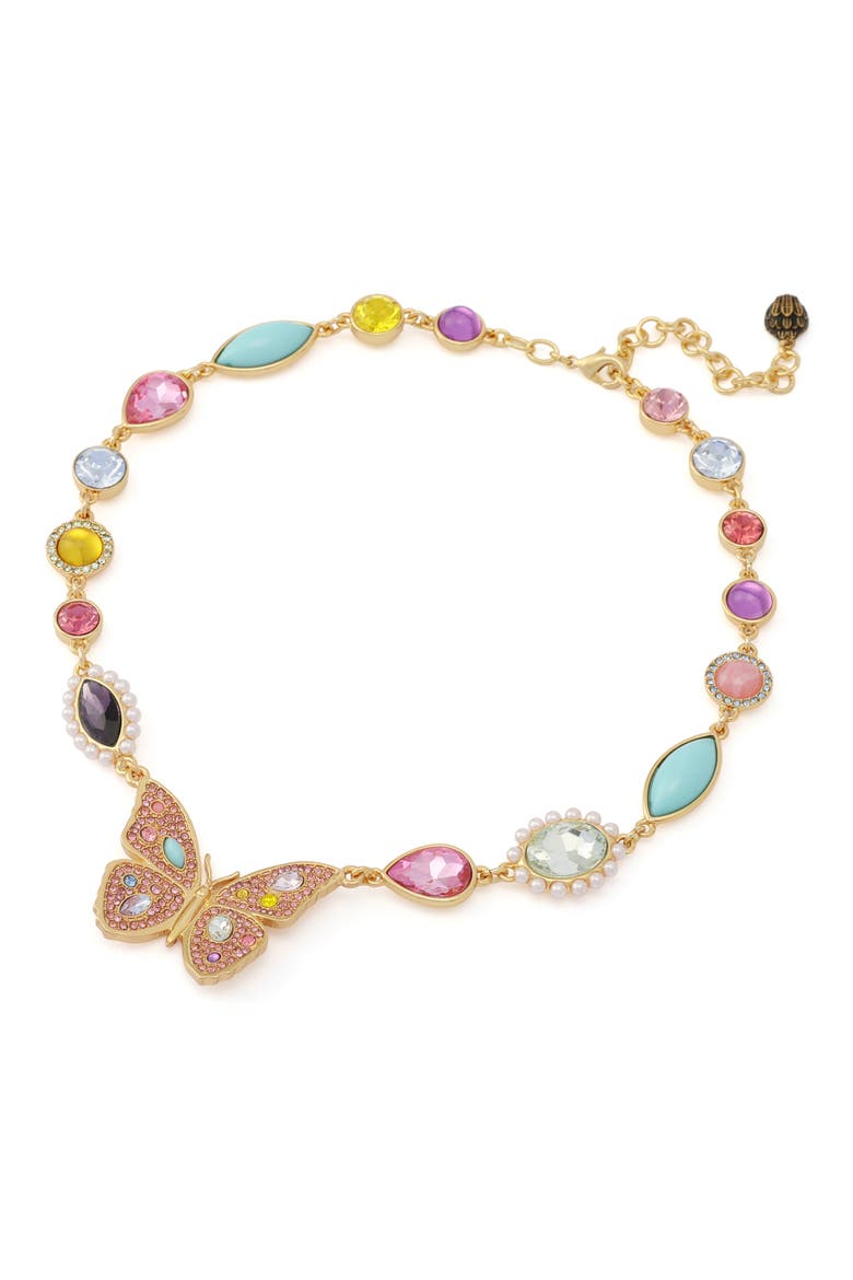 Butterfly Stone Necklace, Alternate, color, GOLD/ MULTI