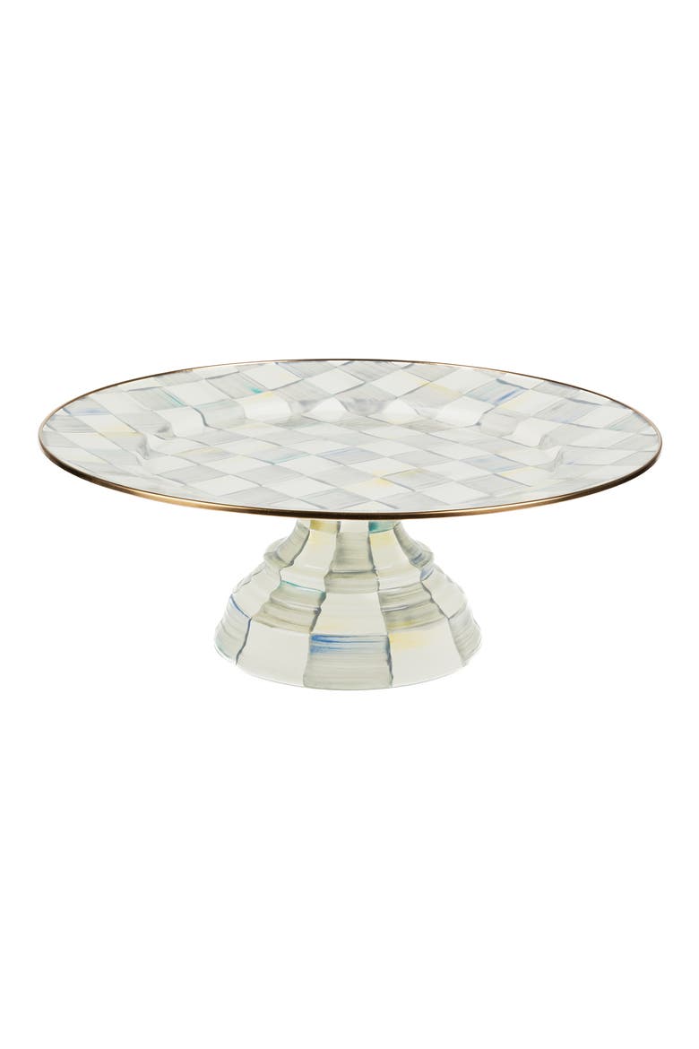 Sterling Check Pedestal Platter, Main, color, GREY/ WHITE