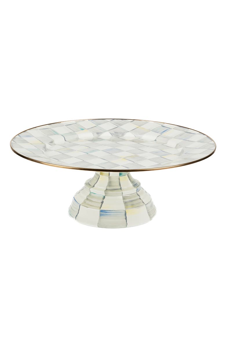 MACKENZIE CHILDS Sterling Check Pedestal Platter, Main, color, Grey/ White