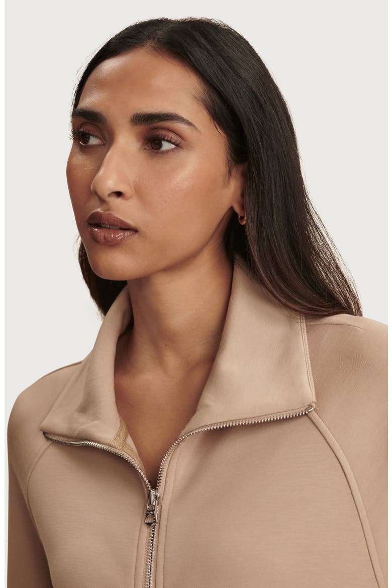 Tyde Mixed Media Zip Front Sweatshirt, Alternate, color, LIGHT TAUPE