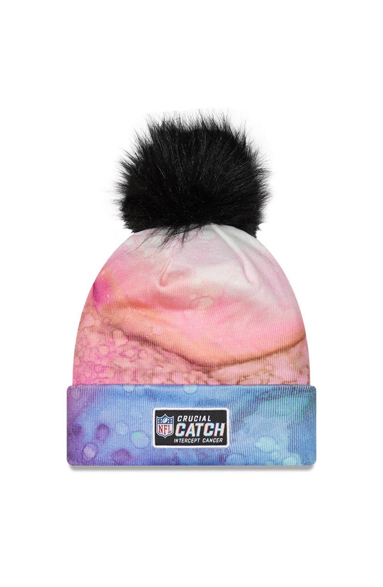 New Era Women's New Era Pink/Black New England Patriots 2022 NFL Crucial Catch Pom Knit Hat, Alternate, color, 