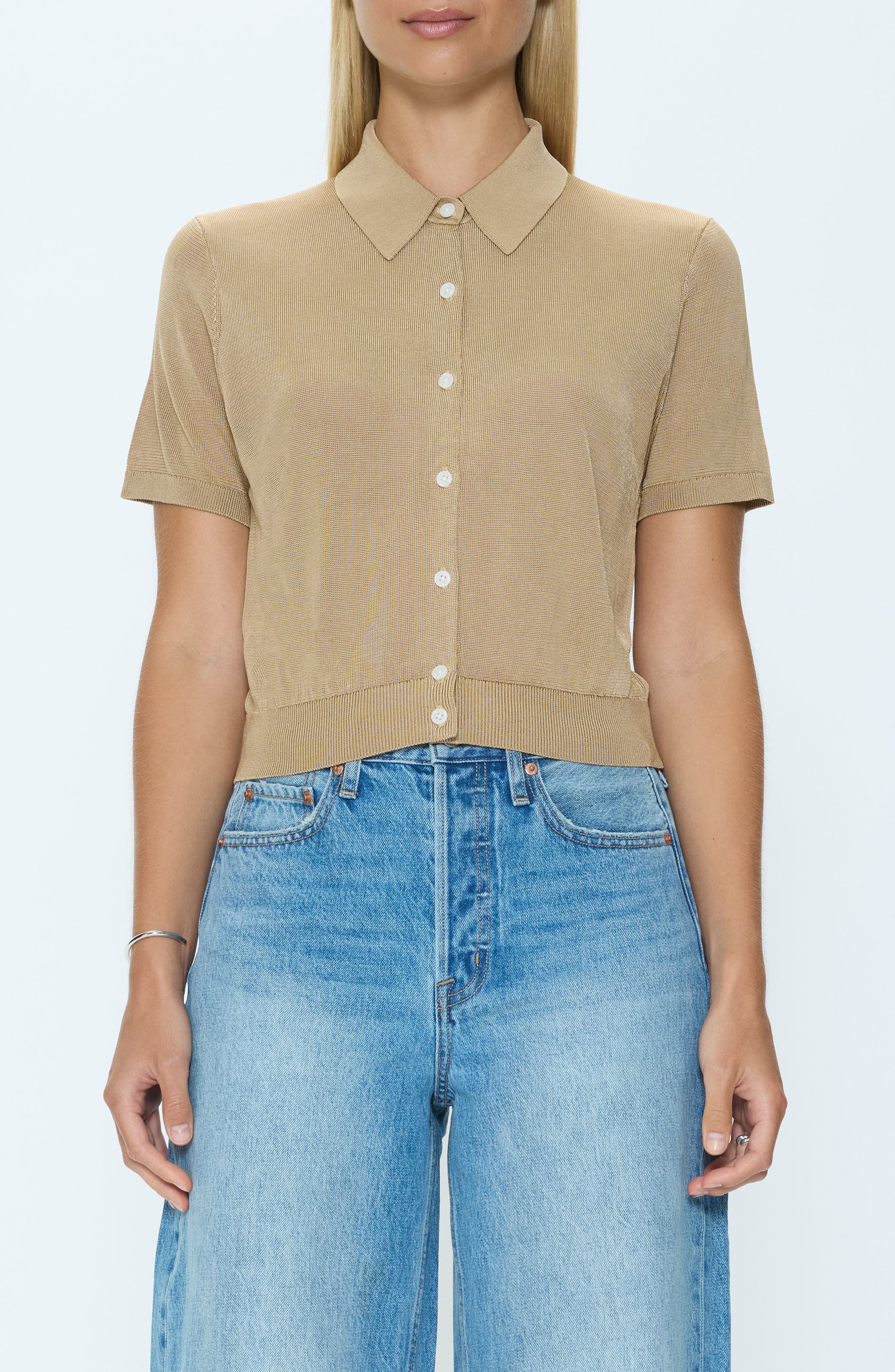 Lucca Short Sleeve Button-Up Knit Top