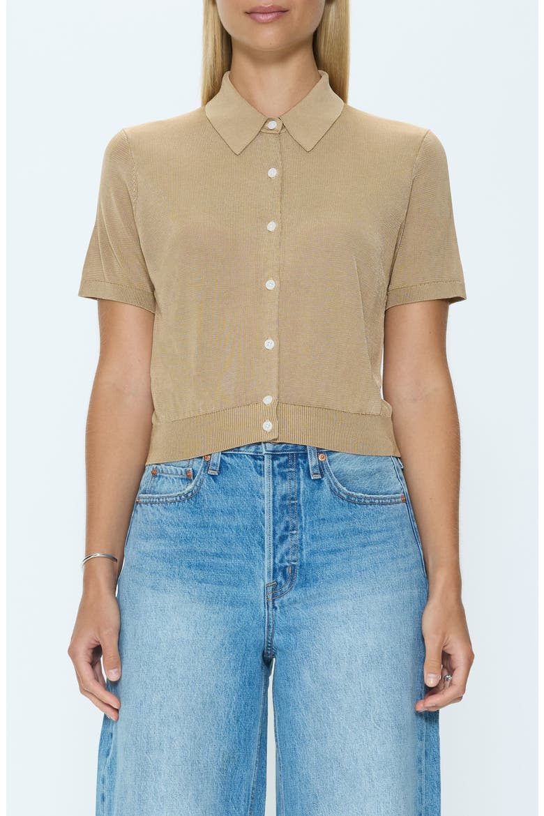 Lucca Short Sleeve Button-Up Knit Top, Main, color, WHEAT