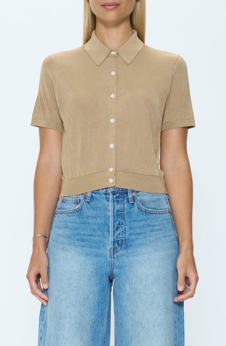 Pistola Lucca Short Sleeve Button-Up Knit Top, Main, color, Wheat