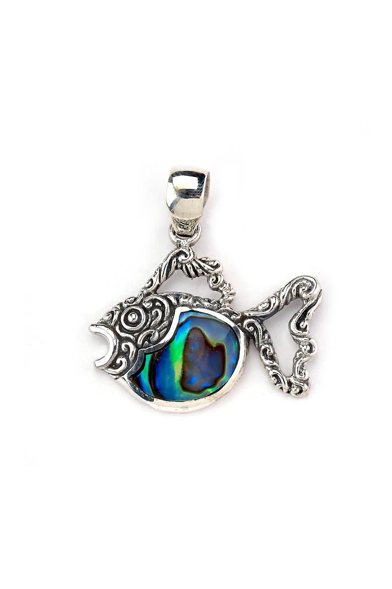 Sterling Silver & Abalone Fish Pendant, Main, color, BLUE AND GREEN