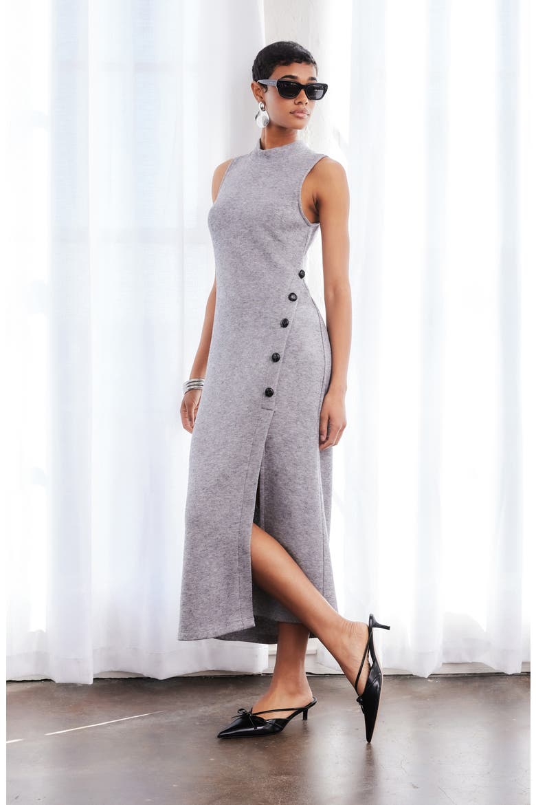 Lauren Button Detail Sleeveless Dress, Alternate, color, GRAY