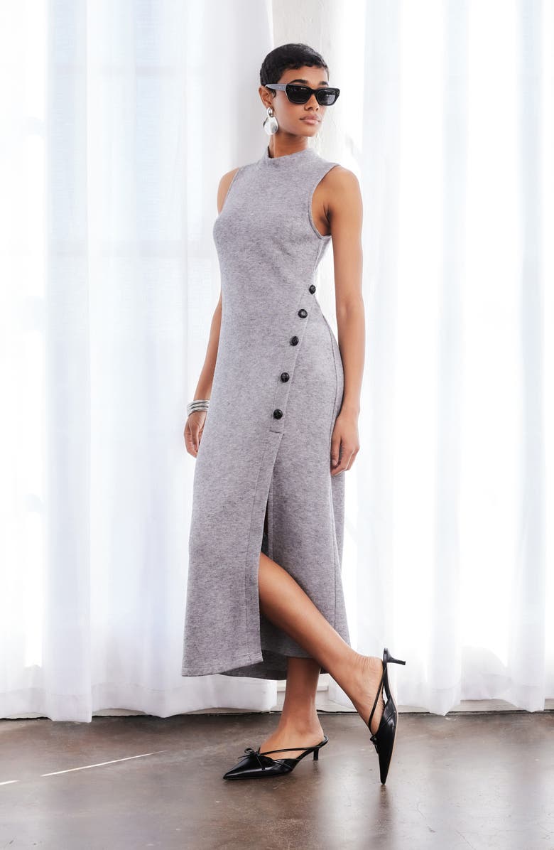 FIFTEEN TWENTY Lauren Button Detail Sleeveless Dress, Alternate, color, Gray