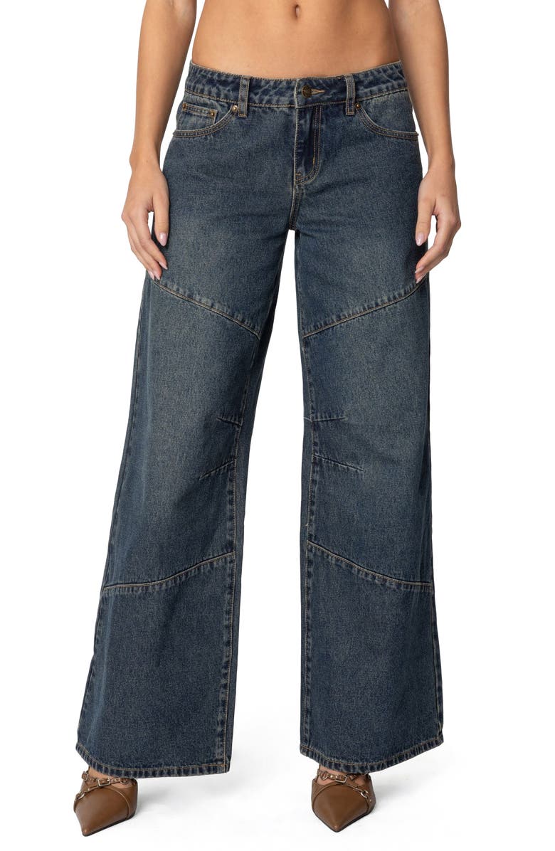 EDIKTED Laney Low Rise Wide Leg Jeans, Main, color, Blue