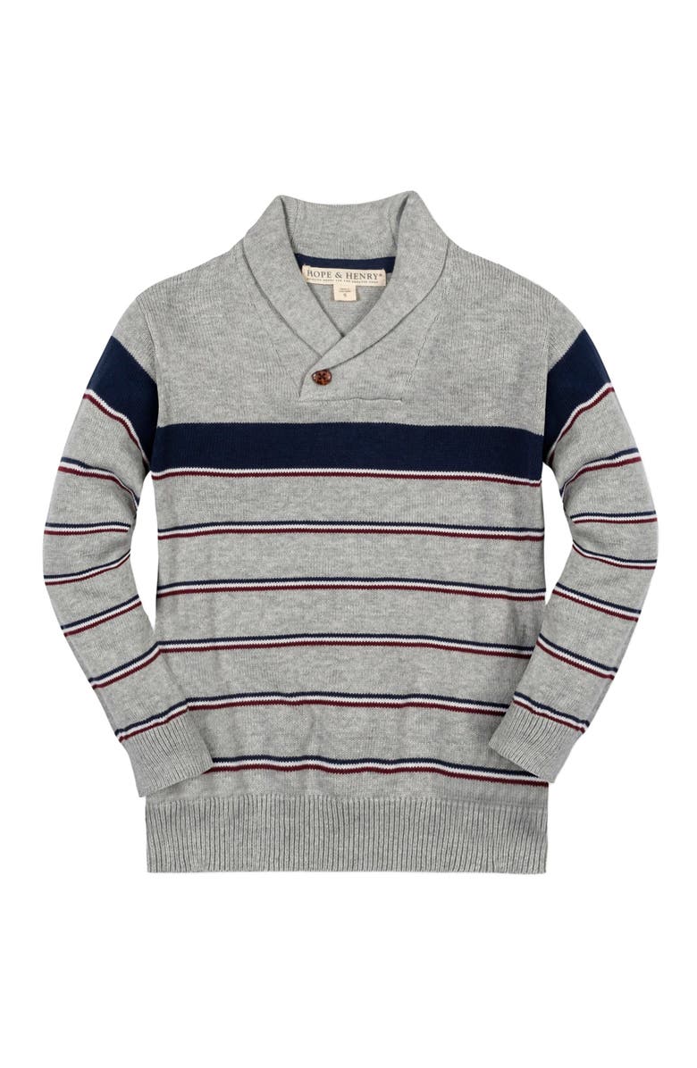 Hope & Henry Baby Boys' Organic Shawl Collar Sweater, Infant, Main, color, Gray Heather Academy Stripe