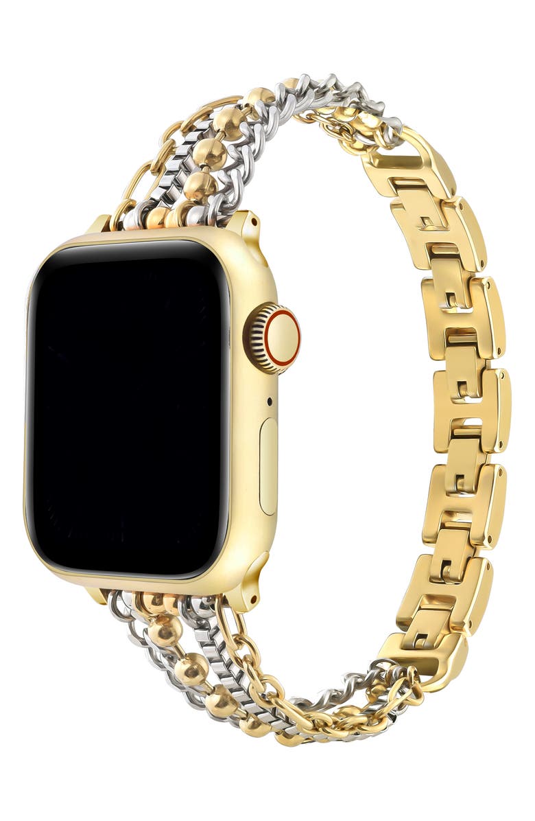The Posh Tech Leo Mixed Chain Stainless Steel Apple Watch<sup>®</sup> Bracelet Watchband, Alternate, color, Gold/ Silver