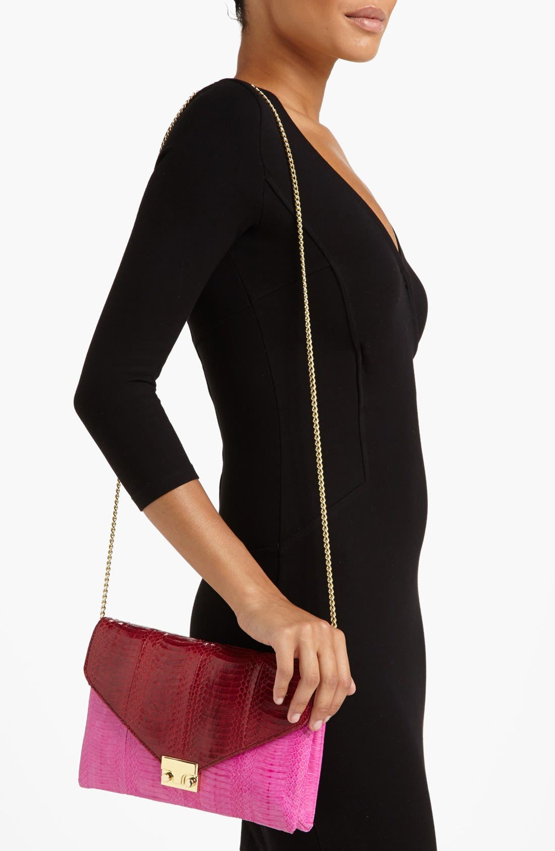 'Lock' Clutch, Alternate, color, HOT PINK/ MAROON