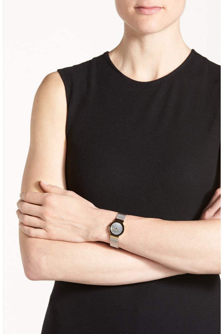 'Freja' Mirror Bezel Mesh Strap Watch, 26mm, Alternate, color, GOLD/ SILVER