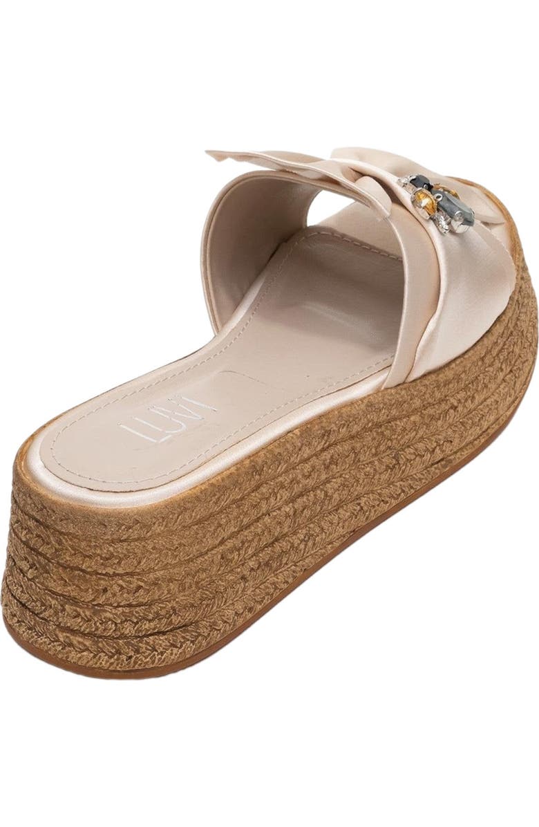 Prologue Shoes Shara Braided Bow & Bee Buckle Platform Sandal, Alternate, color, Beige Satin Faux Leather
