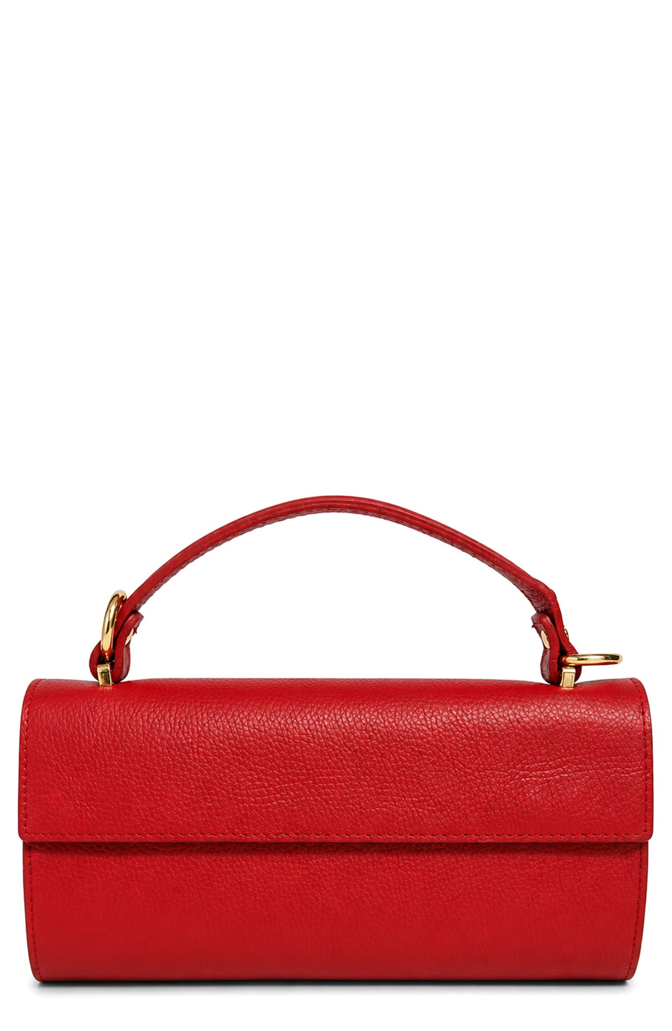 Evelina Leather Top Handle Clutch, Main, color, BURGUNDY