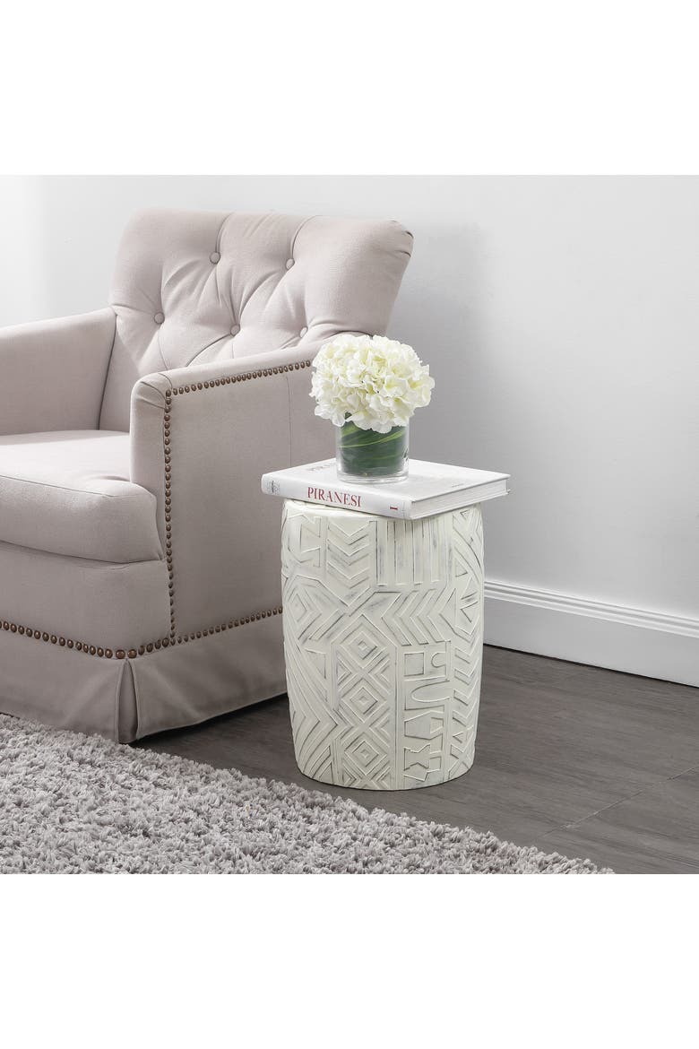 Rafi Southwestern Distressed Concrete Geometric Garden Stool, Round Indoor/Outdoor Patio Accent Side Table & Plant Stand, Alternate, color, Cream
