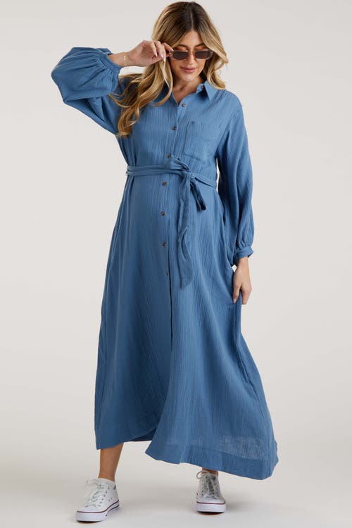 Pinkblush Gauze Belted Shirt Midi Dress In Multi