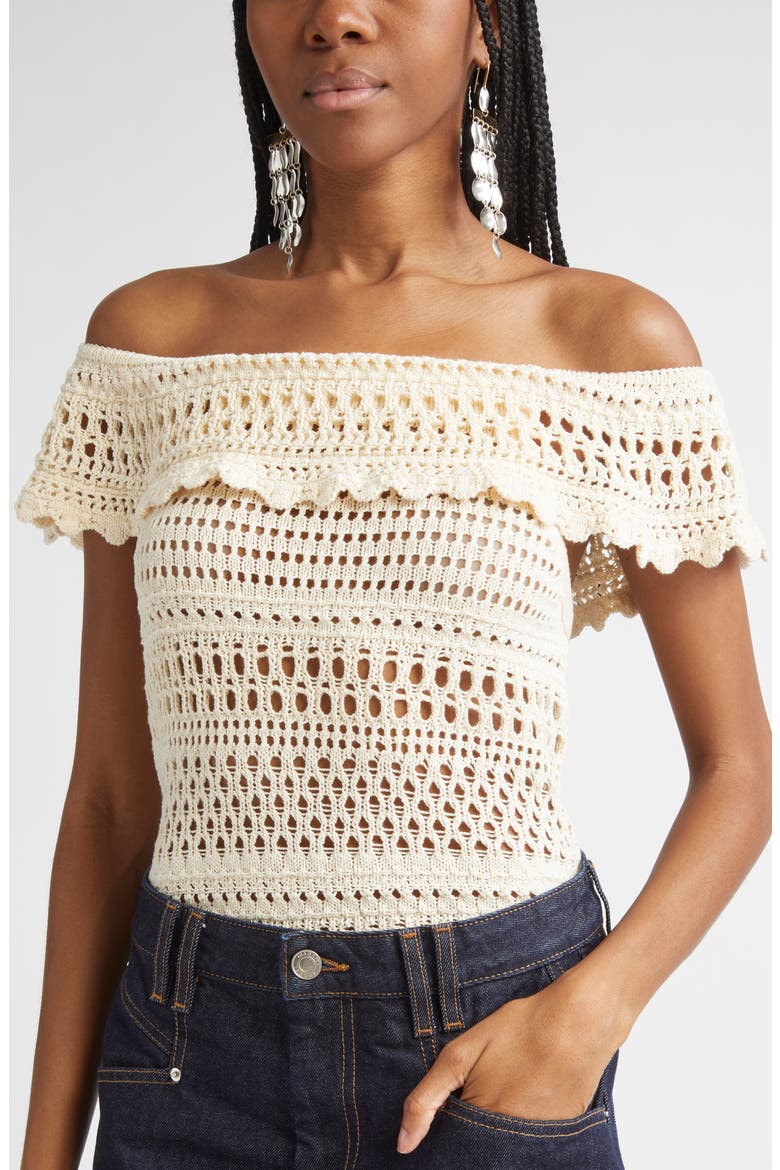 Zaelle Off the Shoulder Crochet Top, Alternate, color, ECRU