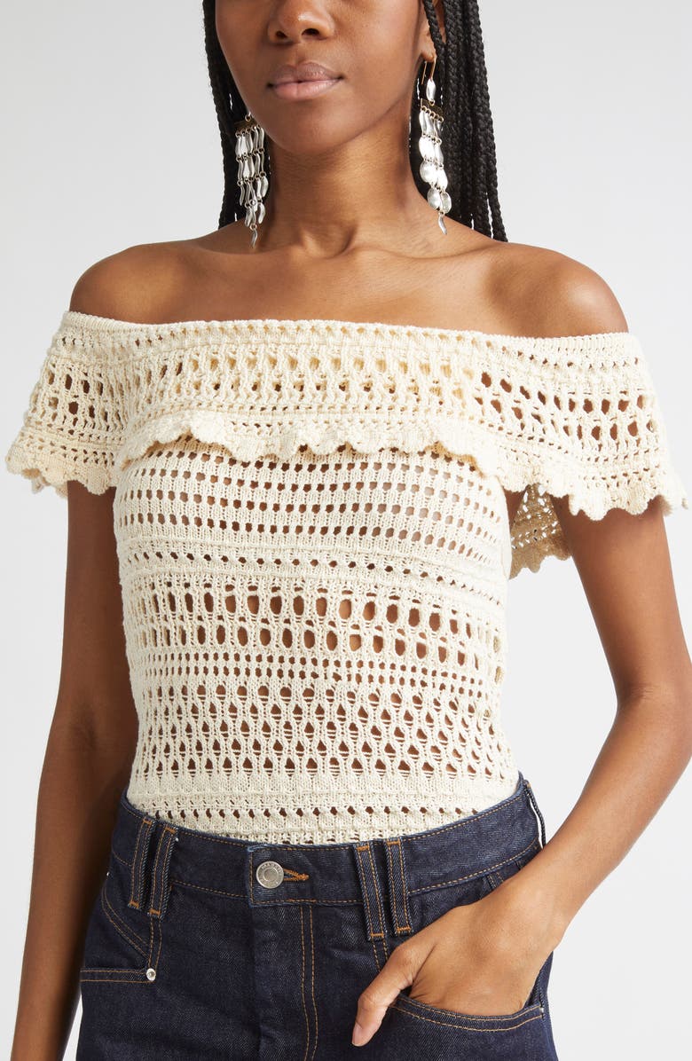 Isabel Marant Étoile Zaelle Off the Shoulder Crochet Top, Alternate, color, Ecru