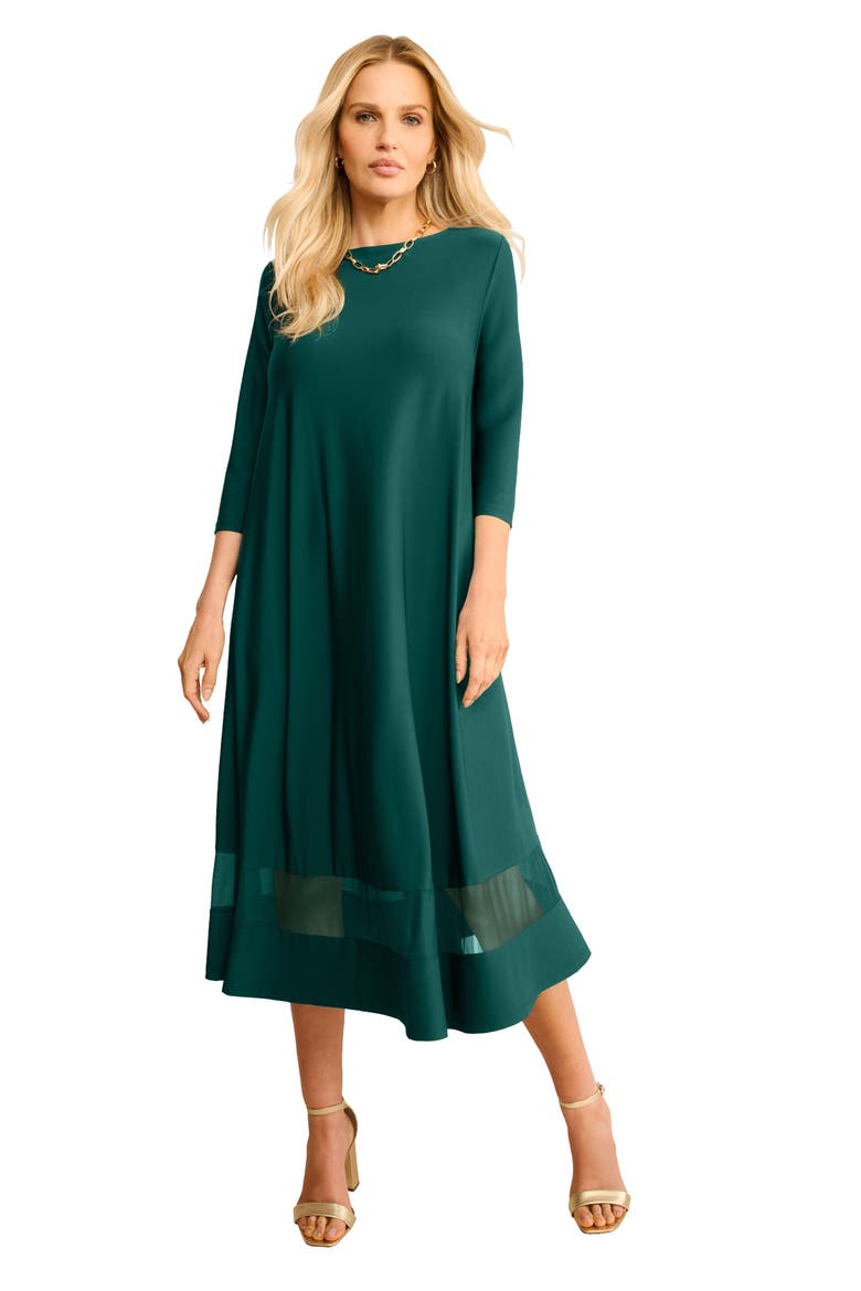Plus Size 3/4 Sleeve Mesh Inset Boatneck Dress, Main, color, EMERALD GREEN