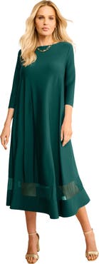 Roaman's Plus Size 3/4 Sleeve Mesh Inset Boatneck Dress