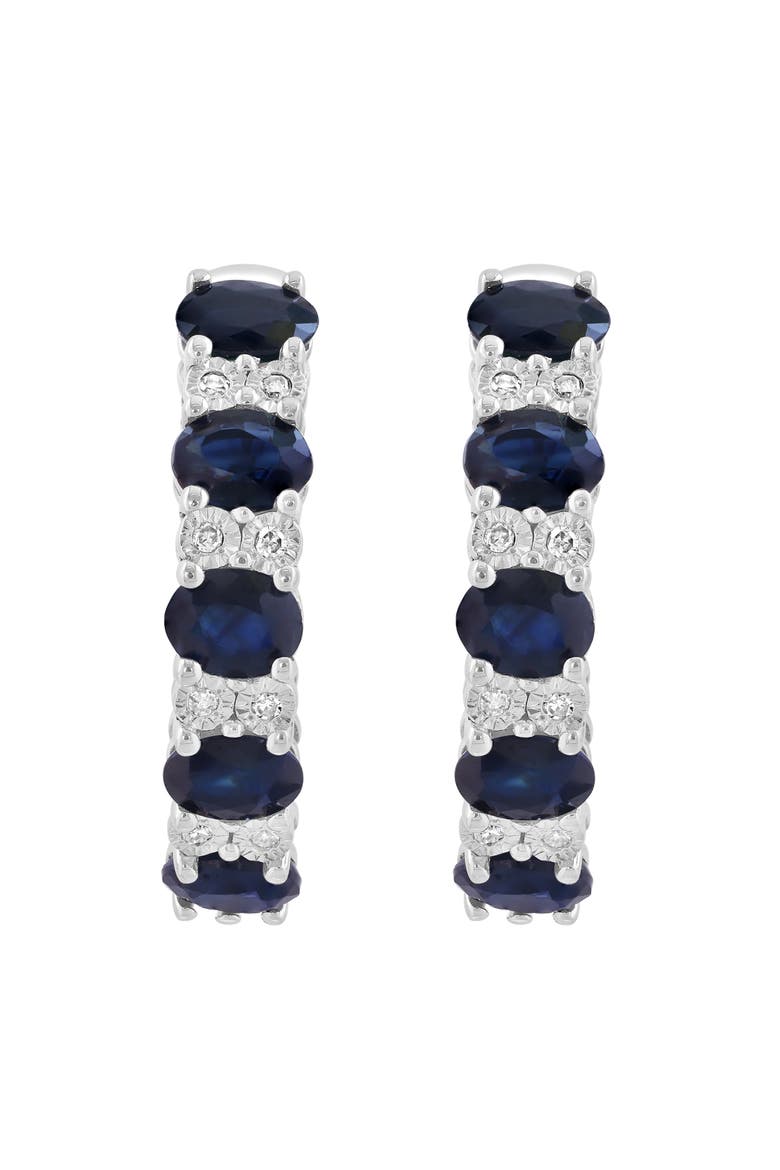 Sterling Silver Sapphire & Diamond Hoop Earrings - 0.06ct., Alternate, color, BLUE