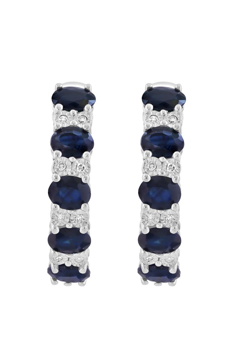 EFFY Sterling Silver Sapphire & Diamond Hoop Earrings - 0.06ct., Alternate, color, Blue