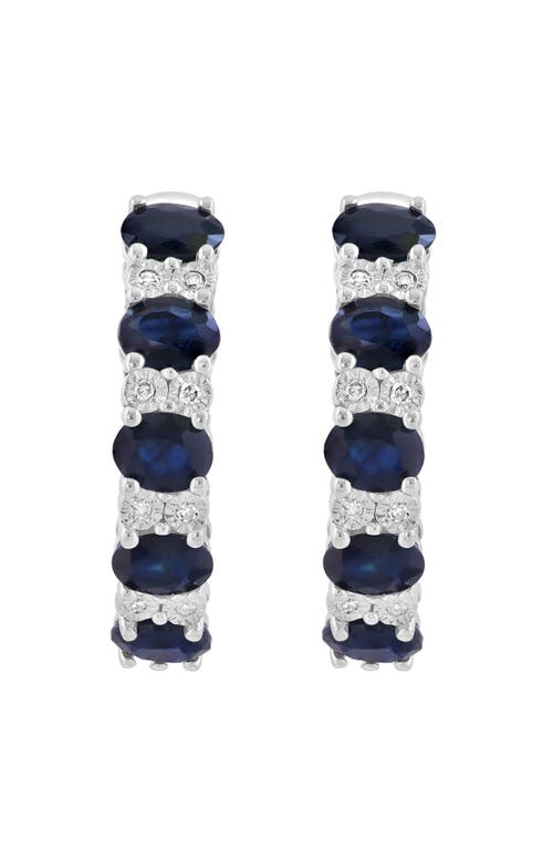 Effy Sterling Silver Sapphire & Diamond Hoop Earrings In Multi