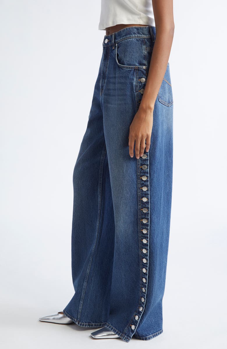 Stella McCartney Side Button Wide Leg Jeans, Alternate, color, Dark Blue