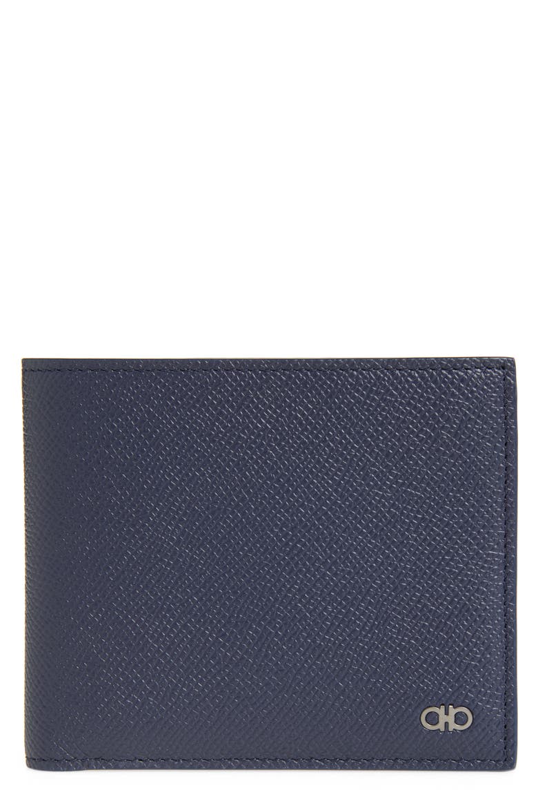 Micro Gancio Hammered Leather Bifold Wallet, Main, color, NEW NAVY NERO