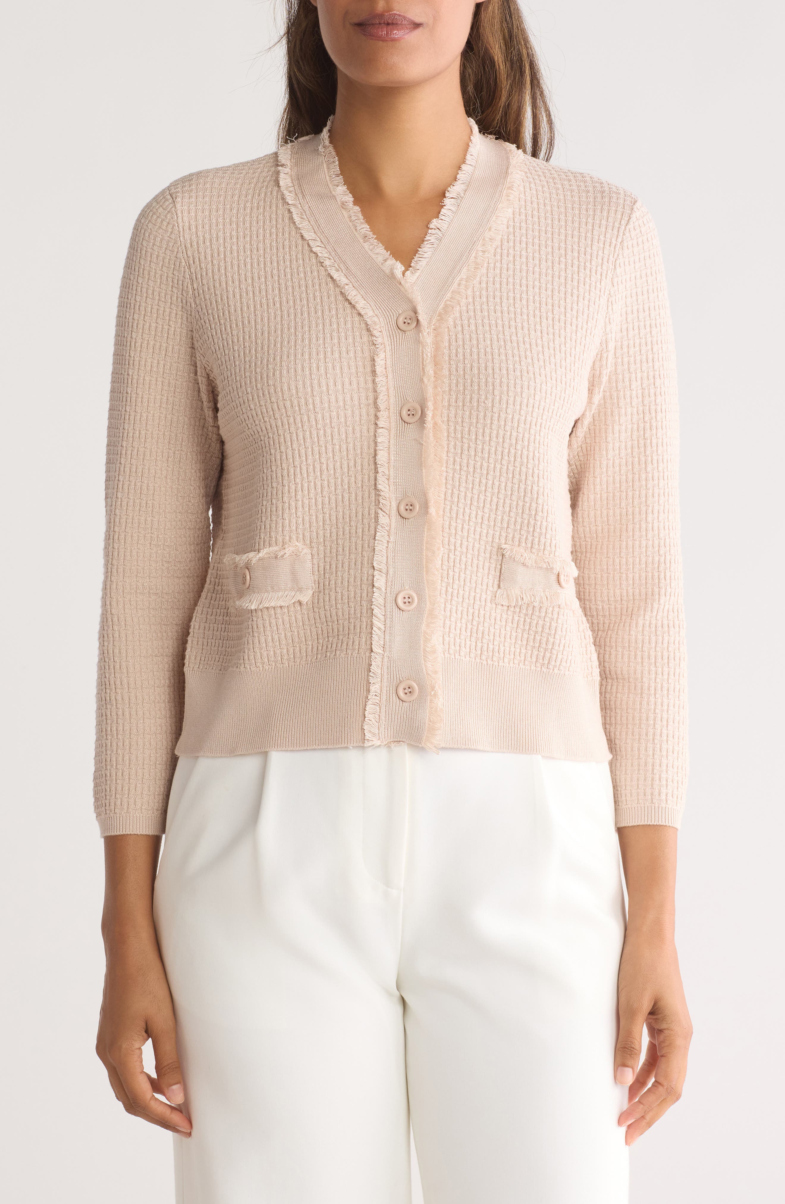 Frayed Waffle Knit Cardigan