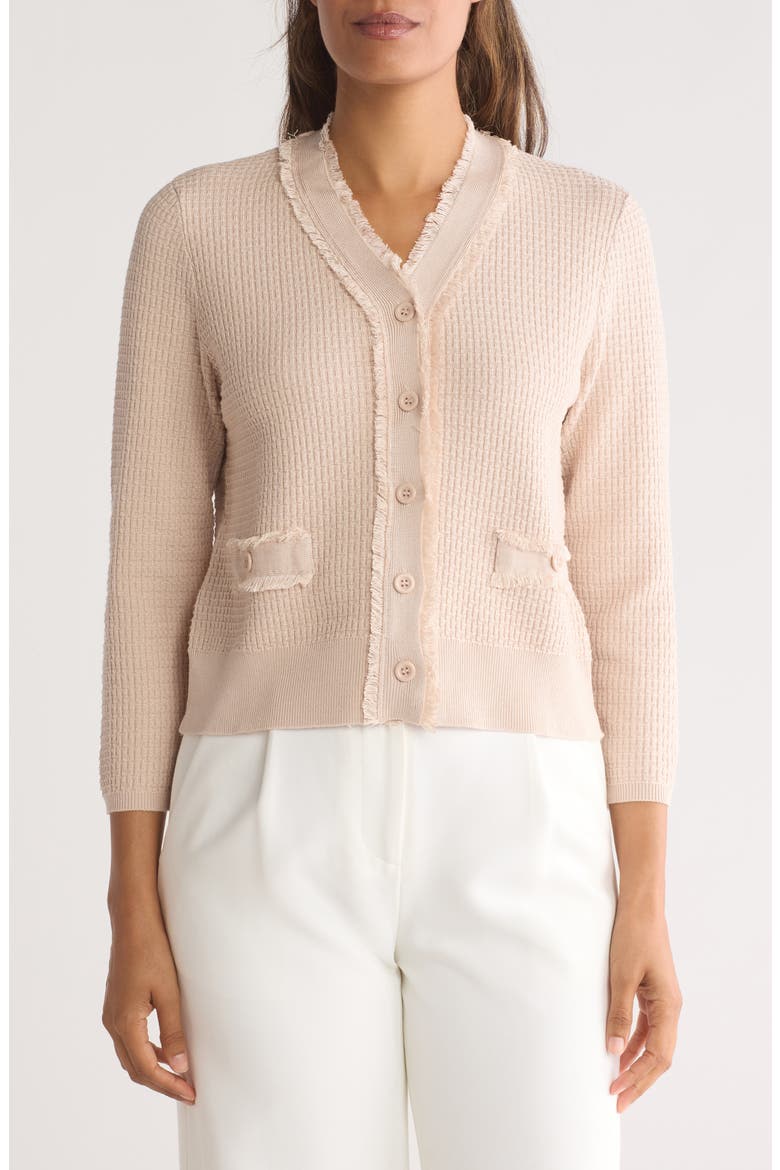Frayed Waffle Knit Cardigan, Main, color, CHAMPAGNE BLUSH