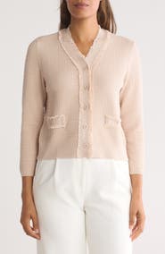 Adrianna Papell Frayed Waffle Knit Cardigan
