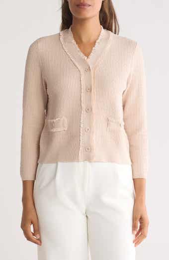 Frayed Waffle Knit Cardigan