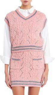 English Factory Stripe Trim Chenille Sweater Vest