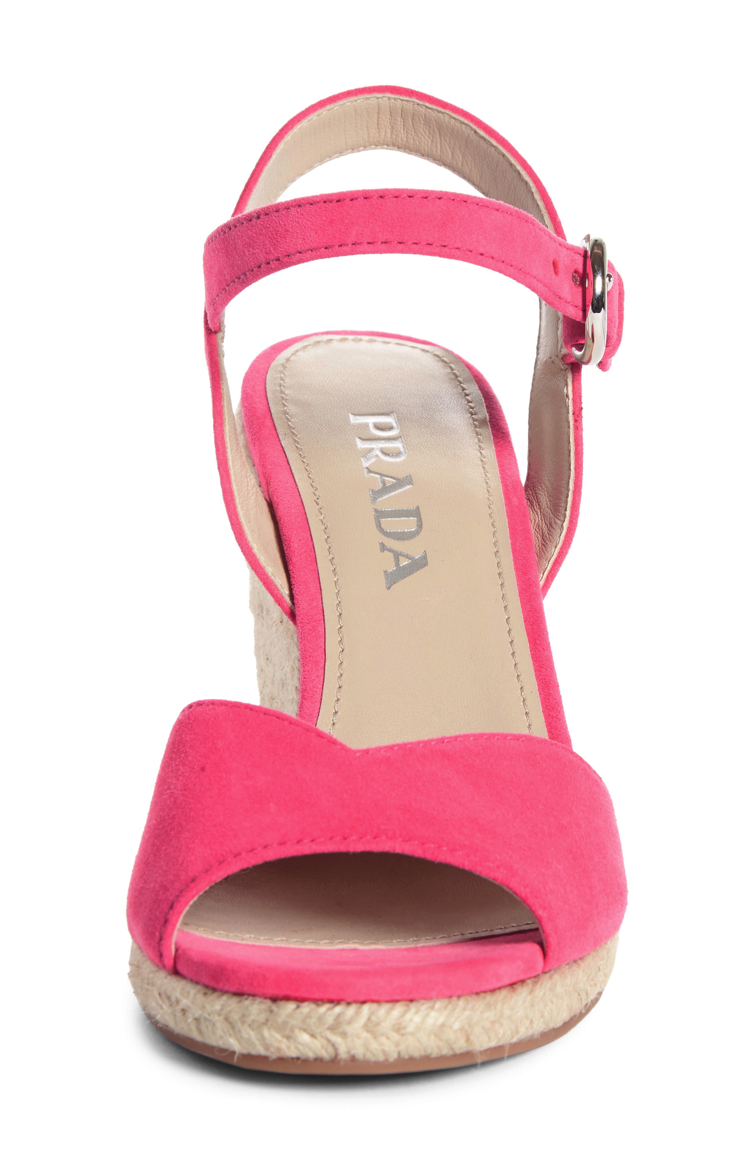 Raffia Wedge Sandal, Alternate, color, PINK SUEDE