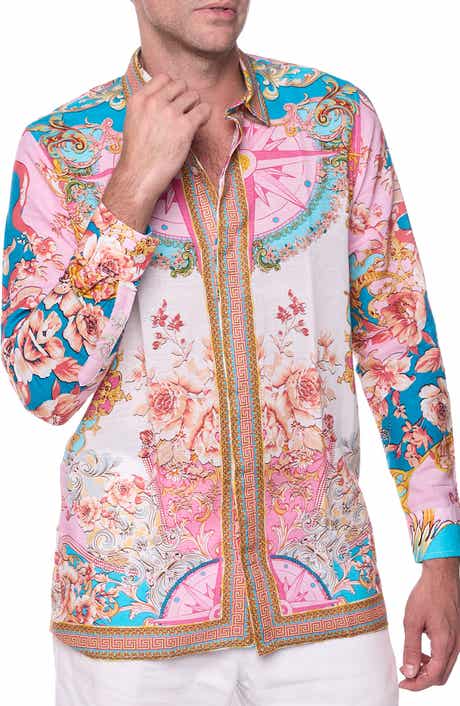 RANEES Floral Print Linen & Cotton Blend Button-Up Shirt