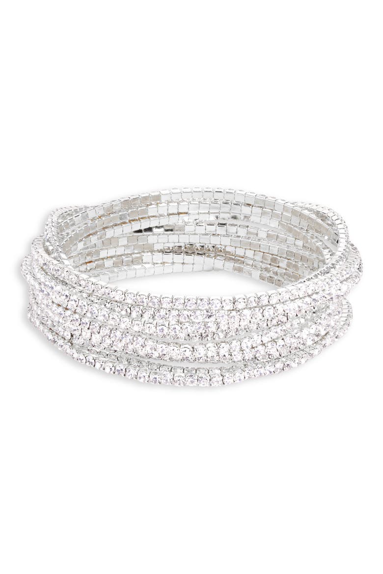 Set of 10 Skinny Sparkle Stretch Bracelets, Main, color, CLEAR- RHODIUM