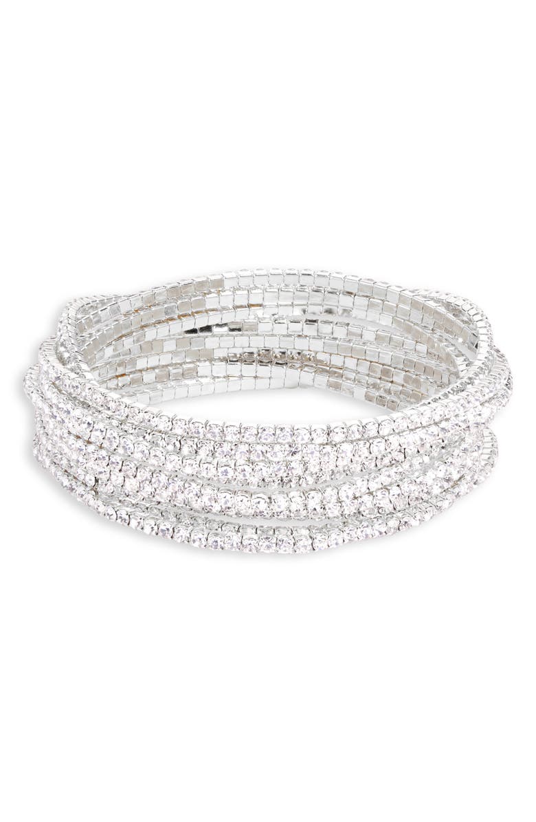 NORDSTROM RACK Set of 10 Skinny Sparkle Stretch Bracelets, Main, color, Clear- Rhodium