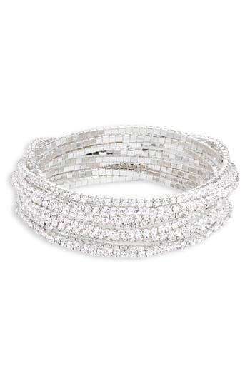 Nordstrom Rack Set Of 10 Skinny Sparkle Stretch Bracelets In Clear- Rhodium