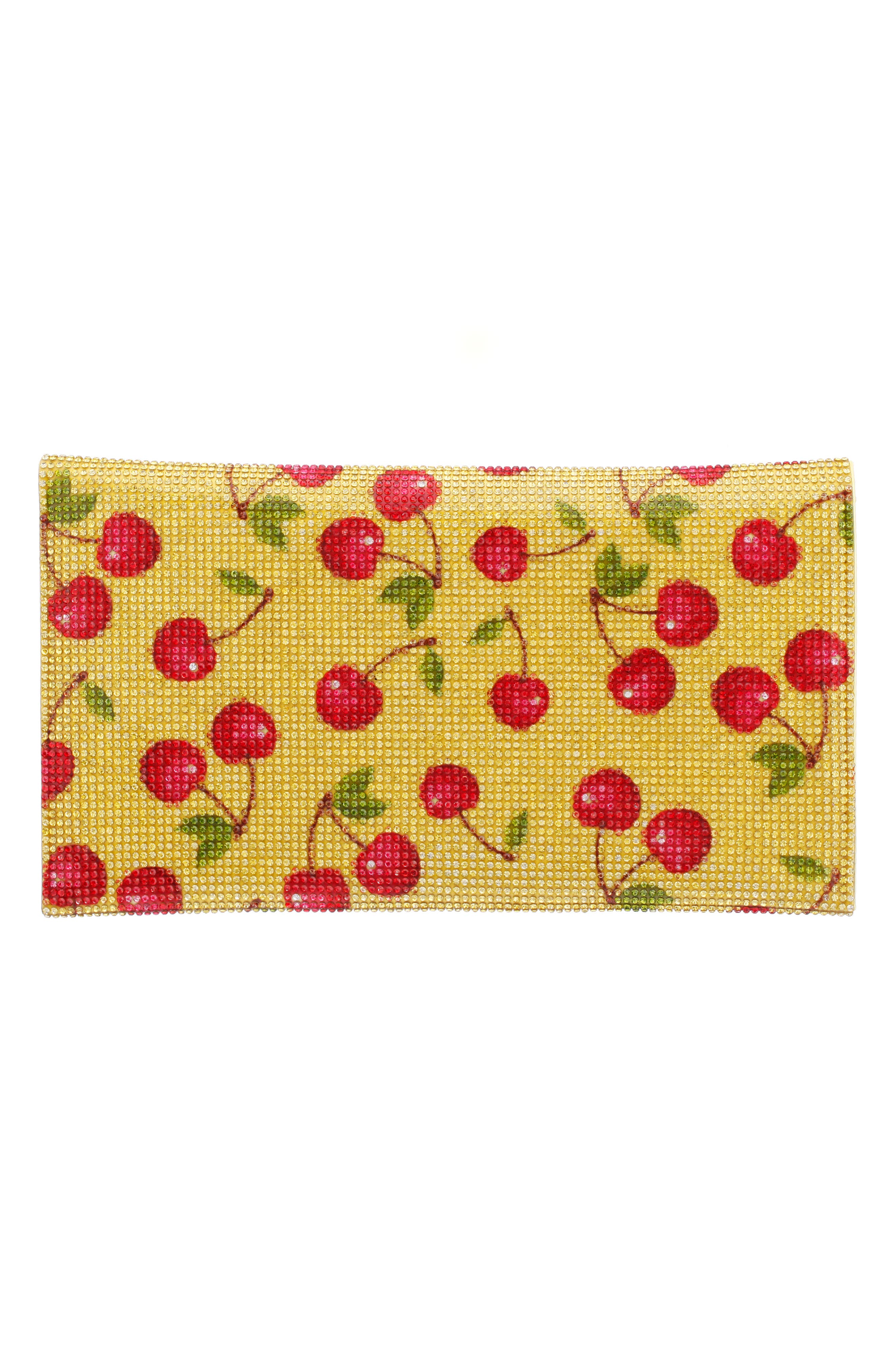 Cherry Print Crystal Envelope Clutch, Alternate, color, CHERRY YELLOW MULTI