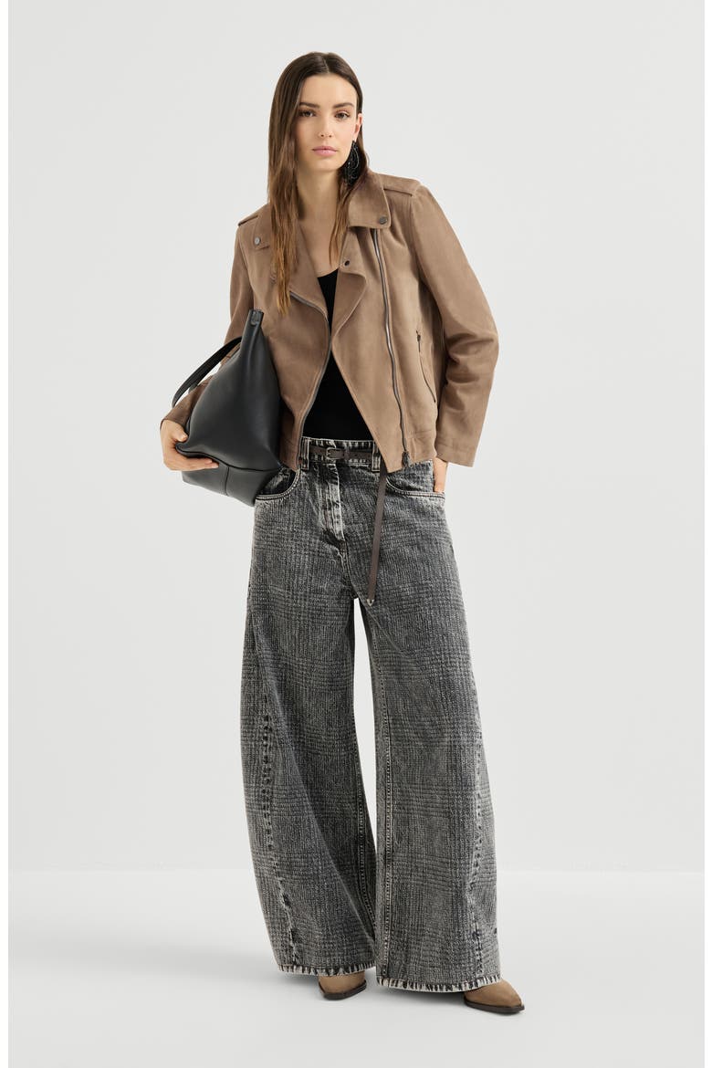 Suede biker jacket with monili, Alternate, color, Hazelnut