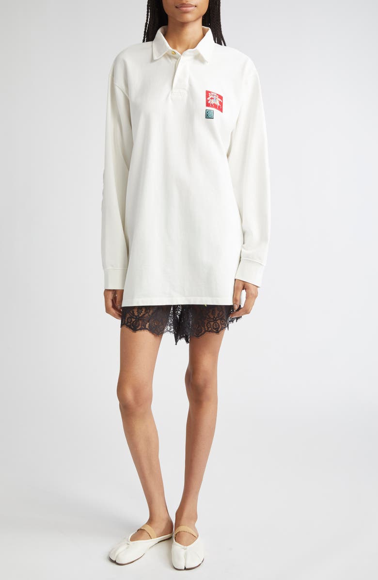 CONNER IVES Oversize Rugby Long Sleeve Organic Cotton Polo, Alternate, color, White