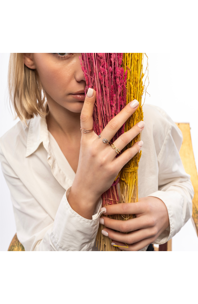 Spero London Sterling Silver Pave Jewelled Safety Pin Ring, Alternate, color, Rose Gold