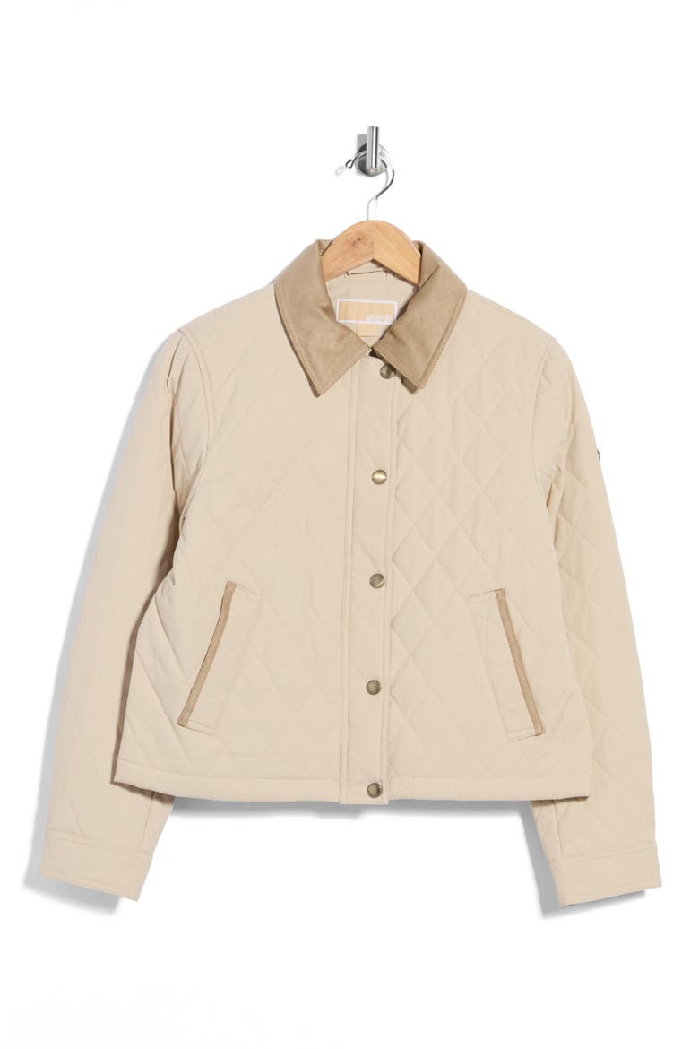 Quilted Snap Front Jacket with Faux Suede Collar, Alternate, color, DUNE