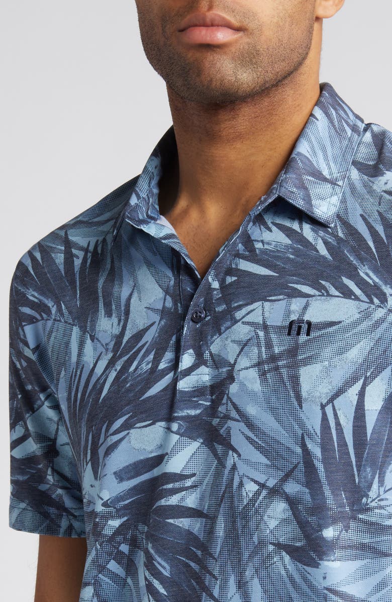 TravisMathew Forest Reserve Leaf Print Polo, Alternate, color, Dream Blue