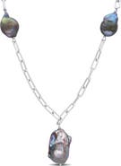 DELMAR Sterling Silver 13–15mm Grey Cultured Freshwater Pearl Station Necklace